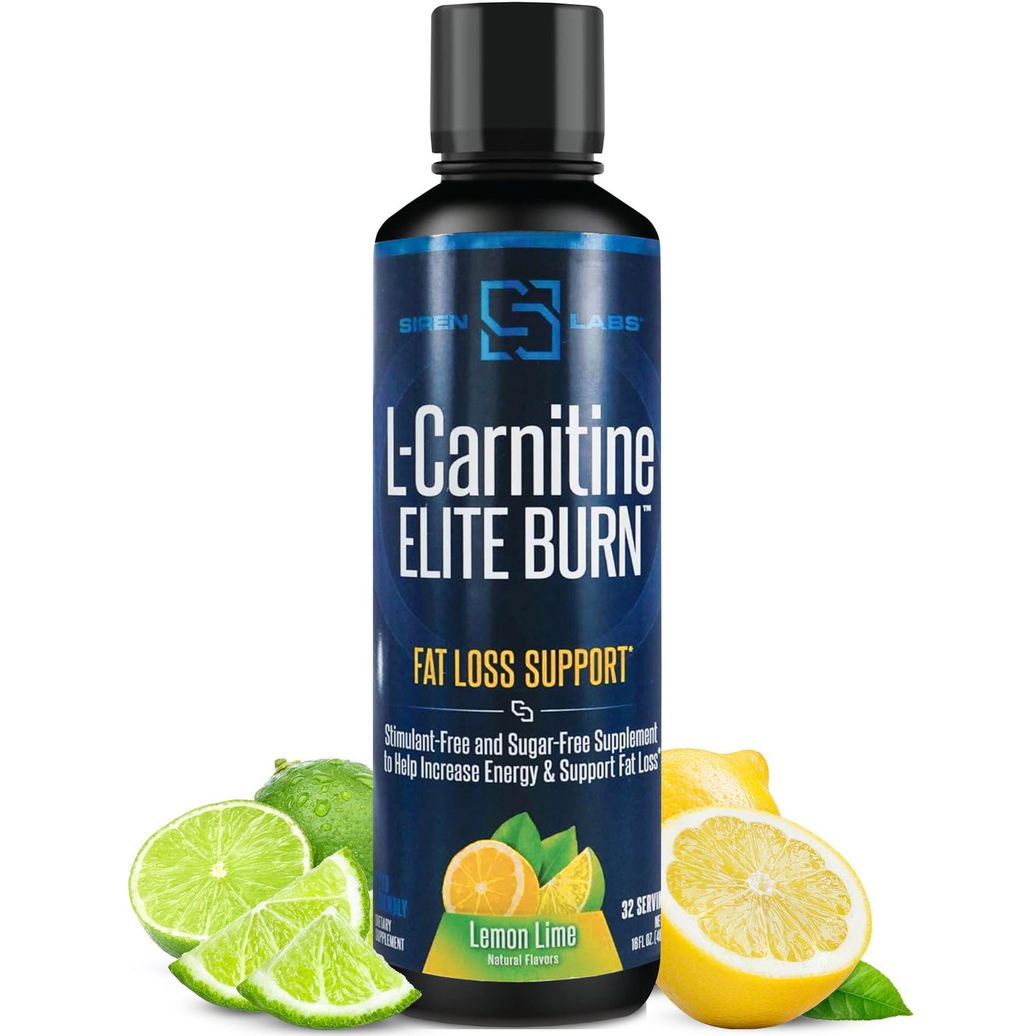 Siren Labs L-Carnitine Elite Burn Liquid Keto Fat Burner and Metabolism Activator - Fat Loss Support Keto Friendly Weight Loss Increase Energy-Stimulant Free - Lemon Lime 3000mg 32 Servings