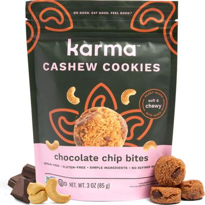Chocolate Chip Cashew Cookie Bites by Karma Nuts, Naturally Sweetened, gluten-free, Soft &amp; Chewy bite-sized cookies, Limited Ingredients, non-GMO, 3oz Resealable Bag (6 Pack)
