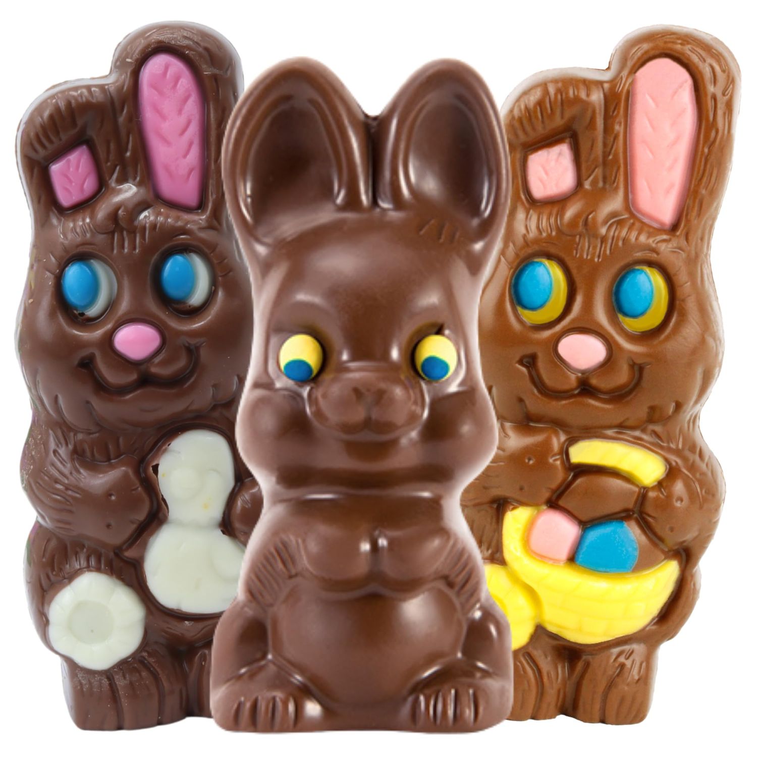 Mini Chocolatey Easter Bunnies, Hollow Bunny Assortment, Individually Wrapped Basket Fillers and Egg Hunt Treats, 3-Pack