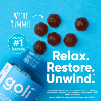 Goli Ashwagandha Vitamin D Gummy - 60 Count - Mixed Berry, KSM-66, Vegan, Plant Based, Non-GMO, Gluten-Free Gelatin Free Relax. Restore. Unwind, Pack of 1