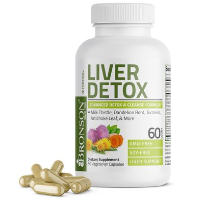 Bronson Liver Detox Advanced Detox Cleansing Formula Supports Health Liver Function with Milk Thistle, Dandelion Root, Turmeric, Artichoke Leaf More, Non-GMO, 60 Vegetarian Capsules