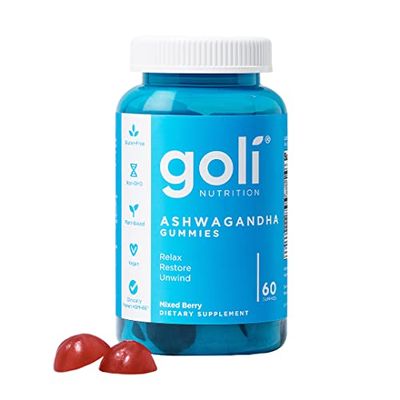 Goli Ashwagandha Vitamin D Gummy - 60 Count - Mixed Berry, KSM-66, Vegan, Plant Based, Non-GMO, Gluten-Free Gelatin Free Relax. Restore. Unwind, Pack of 1