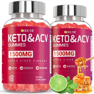 2 Pack 1500mg Keto ACV Gummies Advanced Keto Supplements for Overcome Cravings Support -Apple Cider Vinegar Gummies with Vitamins B12 and B6, Non-GMO, Gluten-Free, Gelatin-Free, 120 Count