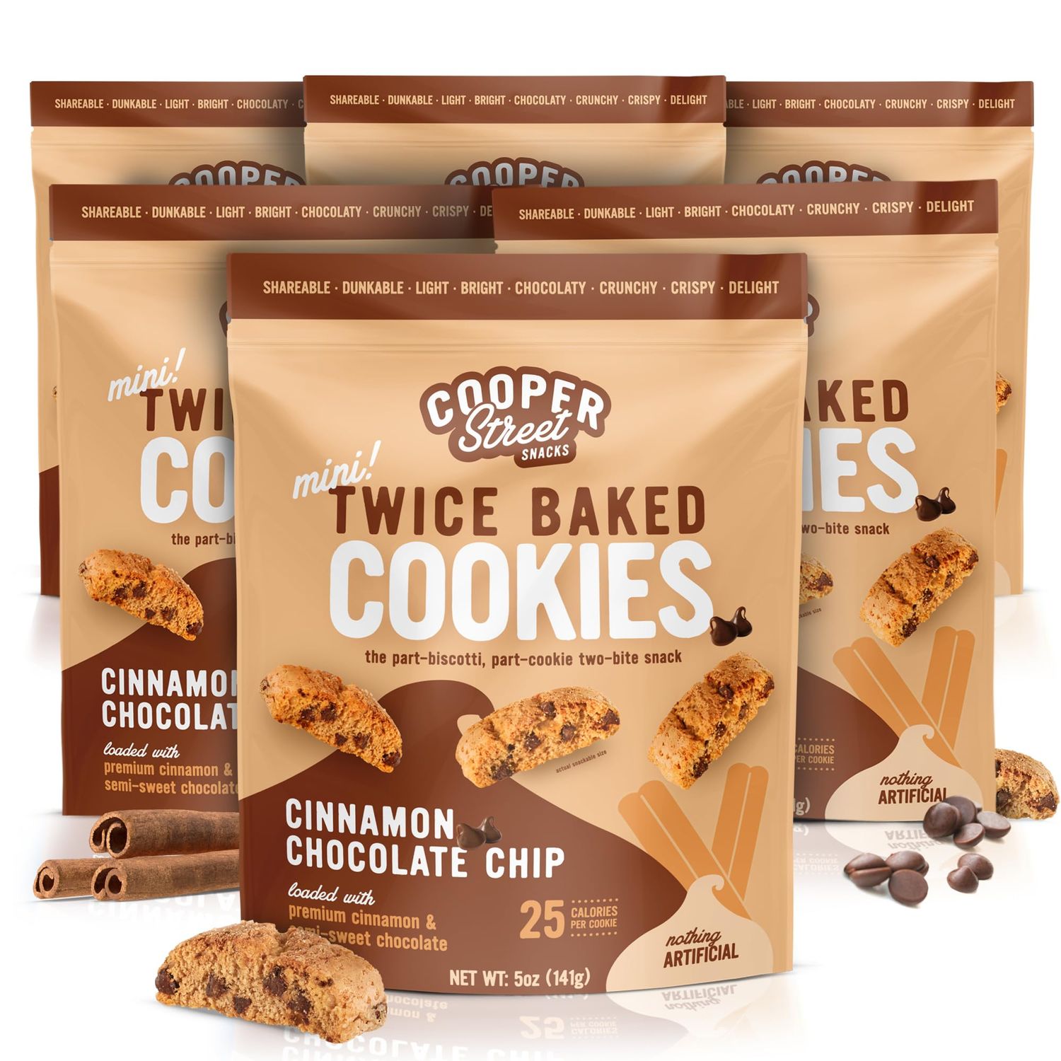 Cooper Street Italian Biscotti Cookies - Twice Baked Biscotti Cookies  Cinnamon Chocolate Chip  Crispy, Light and Healthy Cookies  Peanut &amp; Dairy Free  5oz  6 Pack