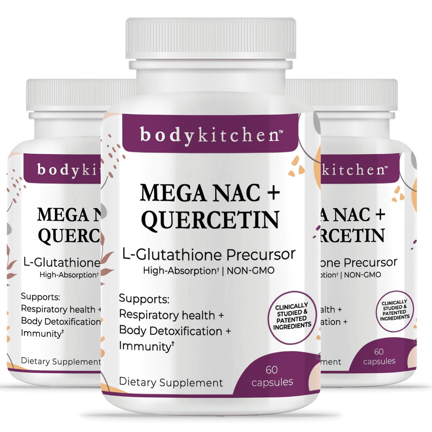 Body Kitchen Mega NAC N-Acetyl Cysteine 600 mg with Quercetin, Supports Respiratory Health and Immune Function and Promotes Liver and Kidney Detox, Veggie Caps, Pack of 3