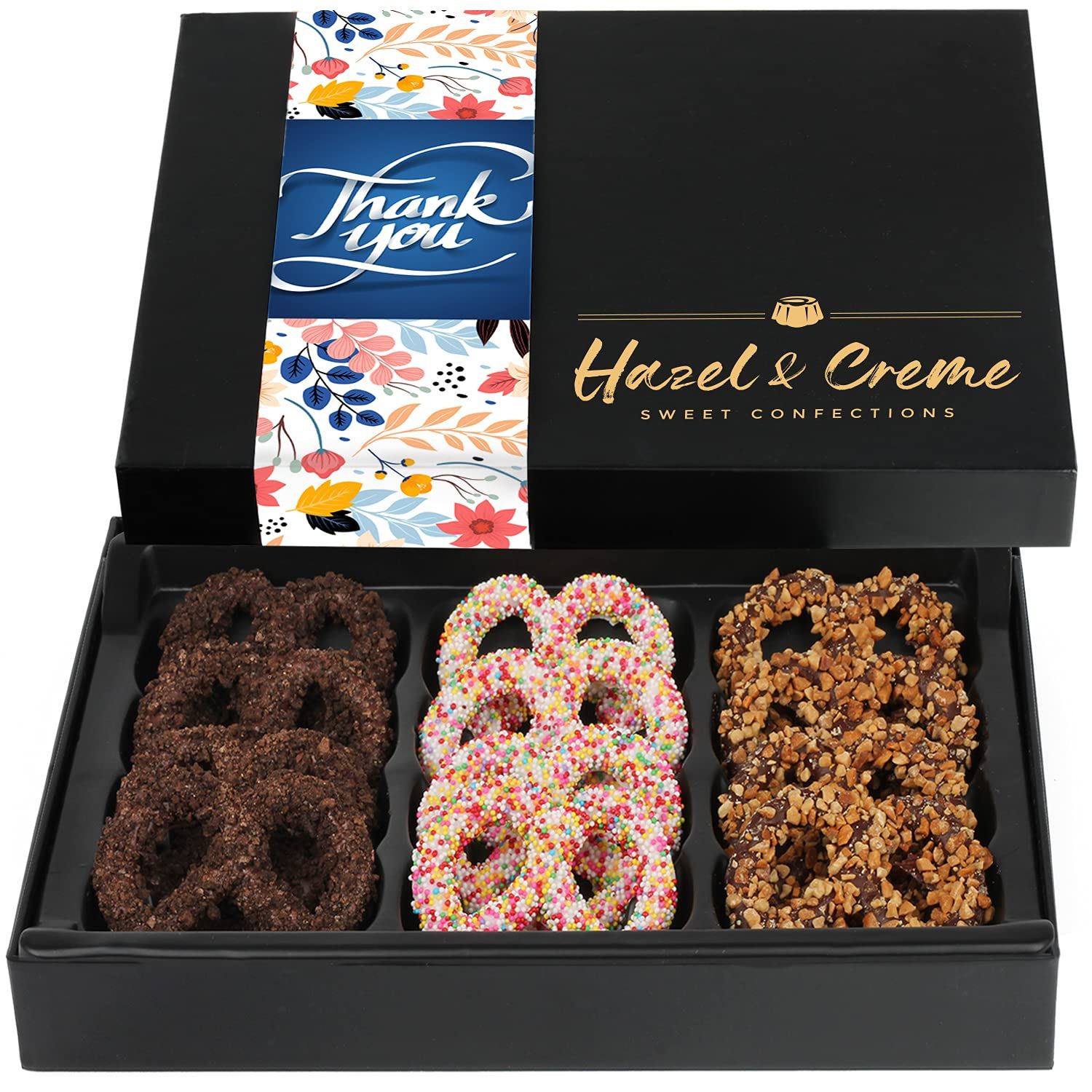 Hazel Creme Gourmet Pretzels - Thank You Gift Box - Appreciation Gourmet Food Gift Basket, Teachers, Nurses, Employees, Boss, Men Women, Friend, Kosher