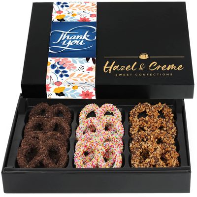 Hazel Creme Gourmet Pretzels - Thank You Gift Box - Appreciation Gourmet Food Gift Basket, Teachers, Nurses, Employees, Boss, Men Women, Friend, Kosher