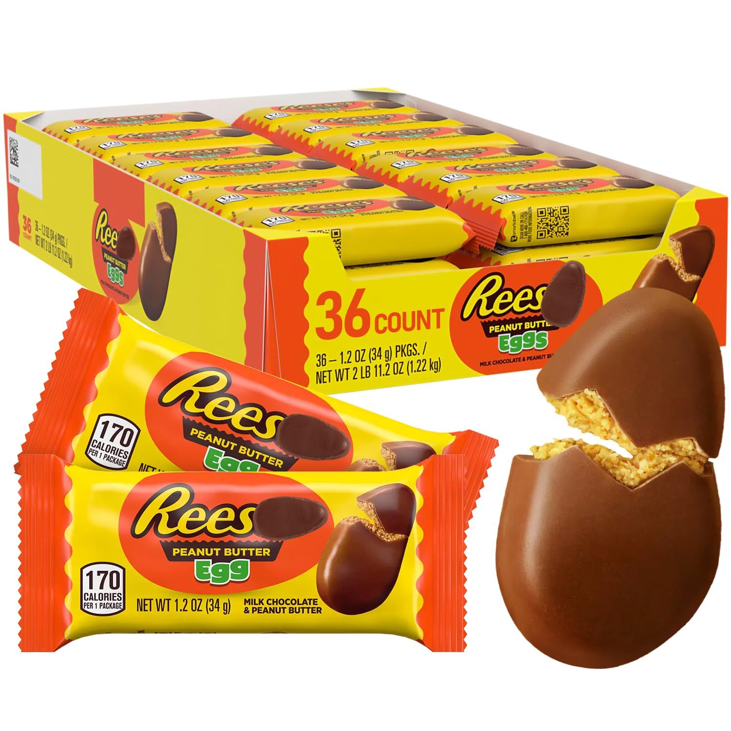 ReesesPeanut Butter Eggs Milk Chocolate Snack Size Confections - 36 Individually Wrapped Peanut Butter Candy Eggs for Easter Basket Stuffers