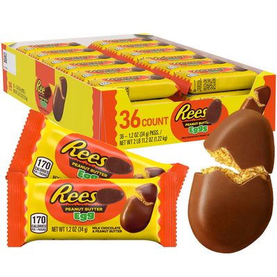 ReesesPeanut Butter Eggs Milk Chocolate Snack Size Confections - 36 Individually Wrapped Peanut Butter Candy Eggs for Easter Basket Stuffers