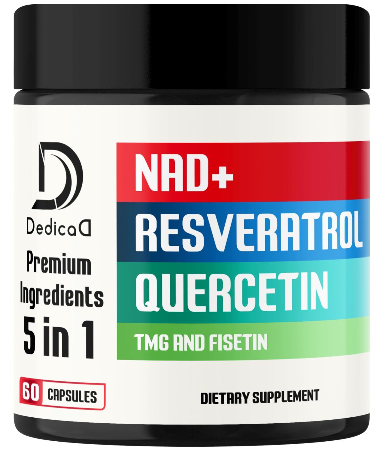 DEDICAD NAD Supplement 500mg - Pure NAD Supplement - Combined to Fisetin, TMG, Resveratrol and Quercetin - Energy and DNA Repair, Aging Defense, Brain Function - 60 Capsules