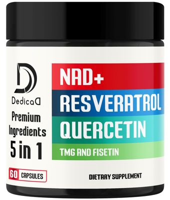 DEDICAD NAD Supplement 500mg - Pure NAD Supplement - Combined to Fisetin, TMG, Resveratrol and Quercetin - Energy and DNA Repair, Aging Defense, Brain Function - 60 Capsules