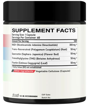 DEDICAD NAD Supplement 500mg - Pure NAD Supplement - Combined to Fisetin, TMG, Resveratrol and Quercetin - Energy and DNA Repair, Aging Defense, Brain Function - 60 Capsules