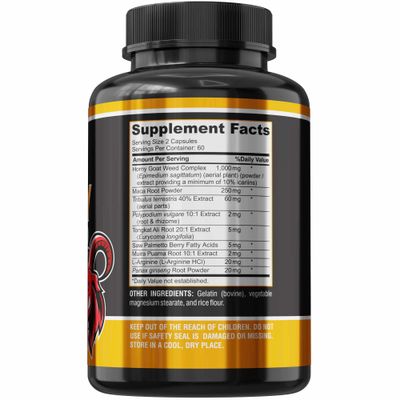 Horny Goat Weed Extra Strength Blend, 120 Capsules, w. Maca, Arginine, Ginseng, Tribulus, Tongkat, Libido, Stamina, Energy Support, Non-GMO Formula, 120 Caps