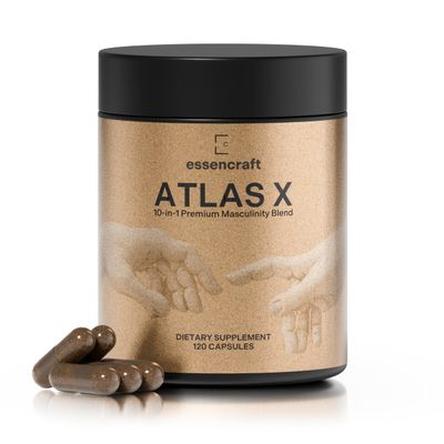 ATLAS X 10-in-1 Masculinity Maximiser Supplement for Men - Energy, Strength Vitality Capsules with Shilajit, Ashwagandha, Zinc, Safed Musli, Tongkat Ali, Black Maca, Fadogia Agrestis, 2 Month Supply