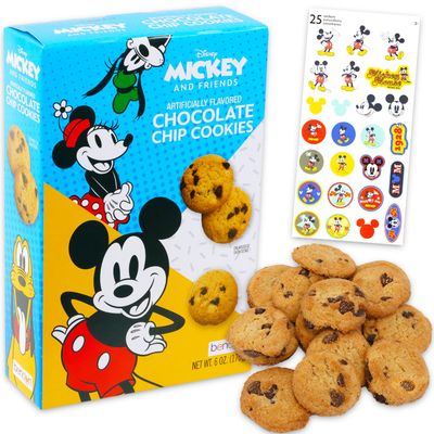 Mickey Mouse Chocolate Chip Cookies Snack Box 6oz - Pantry Birthday Party Favors Cookie Pack Bundle with Mickey Mouse Cookie Sweet Treats and Stickers Kids Snacks for School Lunch