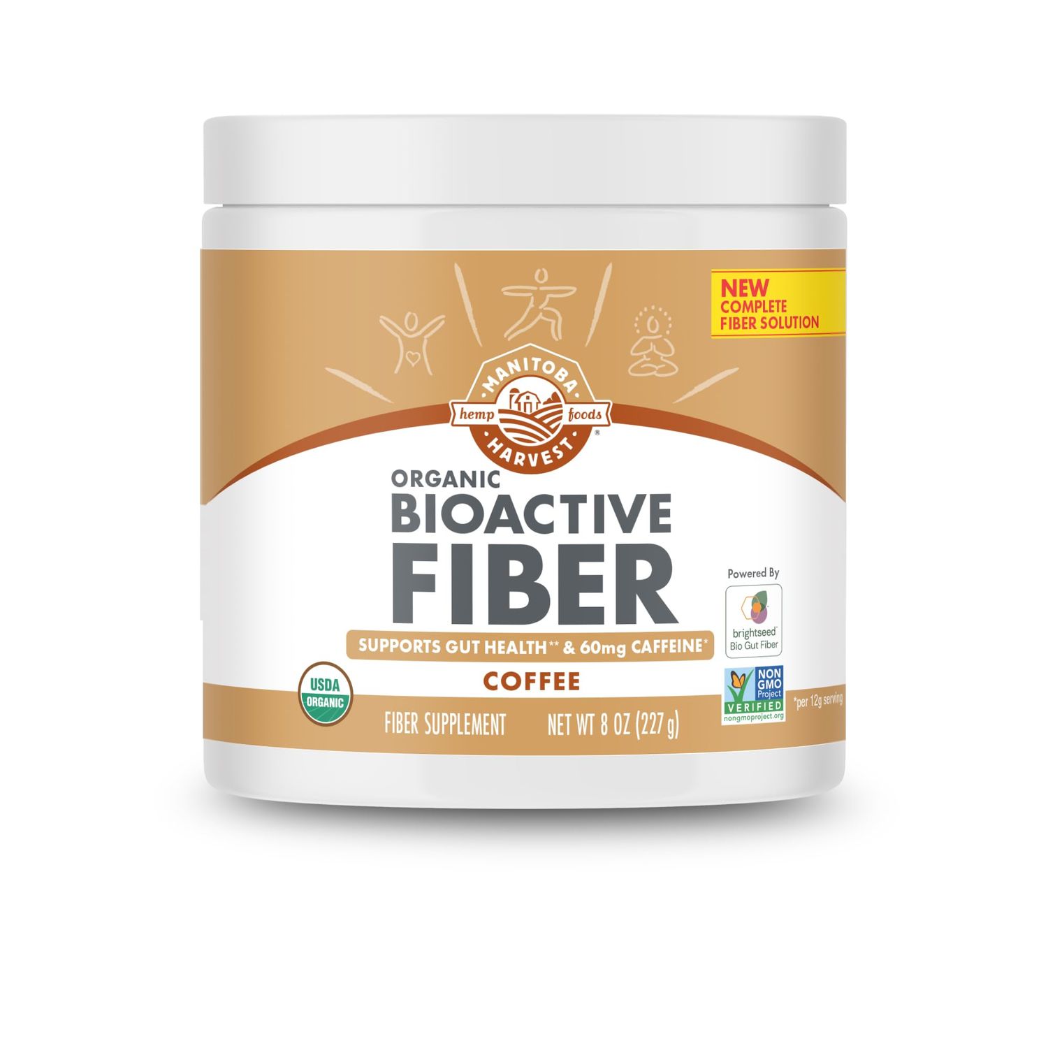 Manitoba Harvest Organic BioActive Fiber Supplement with 6g Fiber per Serving, Digestive Hemp Psyllium Husk Powder, Non-GMO, Vegan and Kosher, 8oz, Coffee