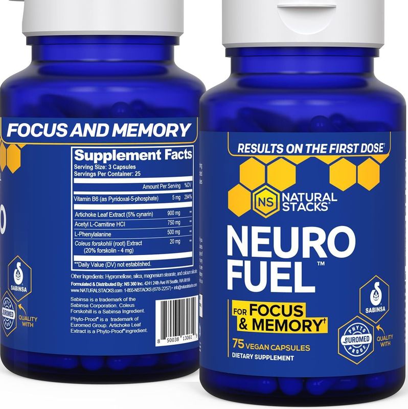 NATURAL STACKS NeuroFuel Nootropic Brain Support Supplement - 750mg L ...