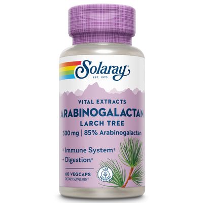 SOLARAY Arabinogalactan, Larch Tree Extract 300mg Prebiotic Fiber for Healthy Gut Immune System Support 60 VegCaps