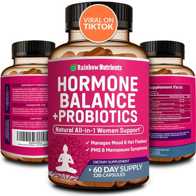 Hormone Balance Probiotics for Women- Natural Menopause Relief, Weight Management, Bloating, Hot Flashes, PMS Organic Maca, Chasteberry, Dong Quai Black Cohosh Non GMO 120 V Capsules
