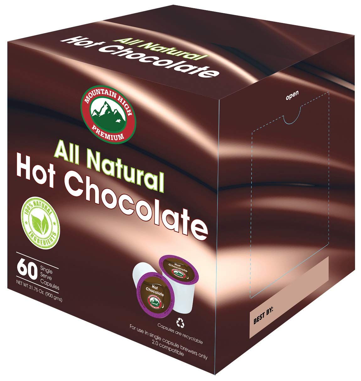Mountain High All Natural Hot Chocolate - 2.0 Compatible Single Serve Cups Milk Chocolate, 60