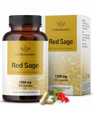 HERBAMAMA Red Sage Supplement Capsules - 1200mg Red Sage Root Dan Shen for Antioxidant Support - Vegan, Non-GMO Salvia Miltiorrhiza Supplement, 100 Caps