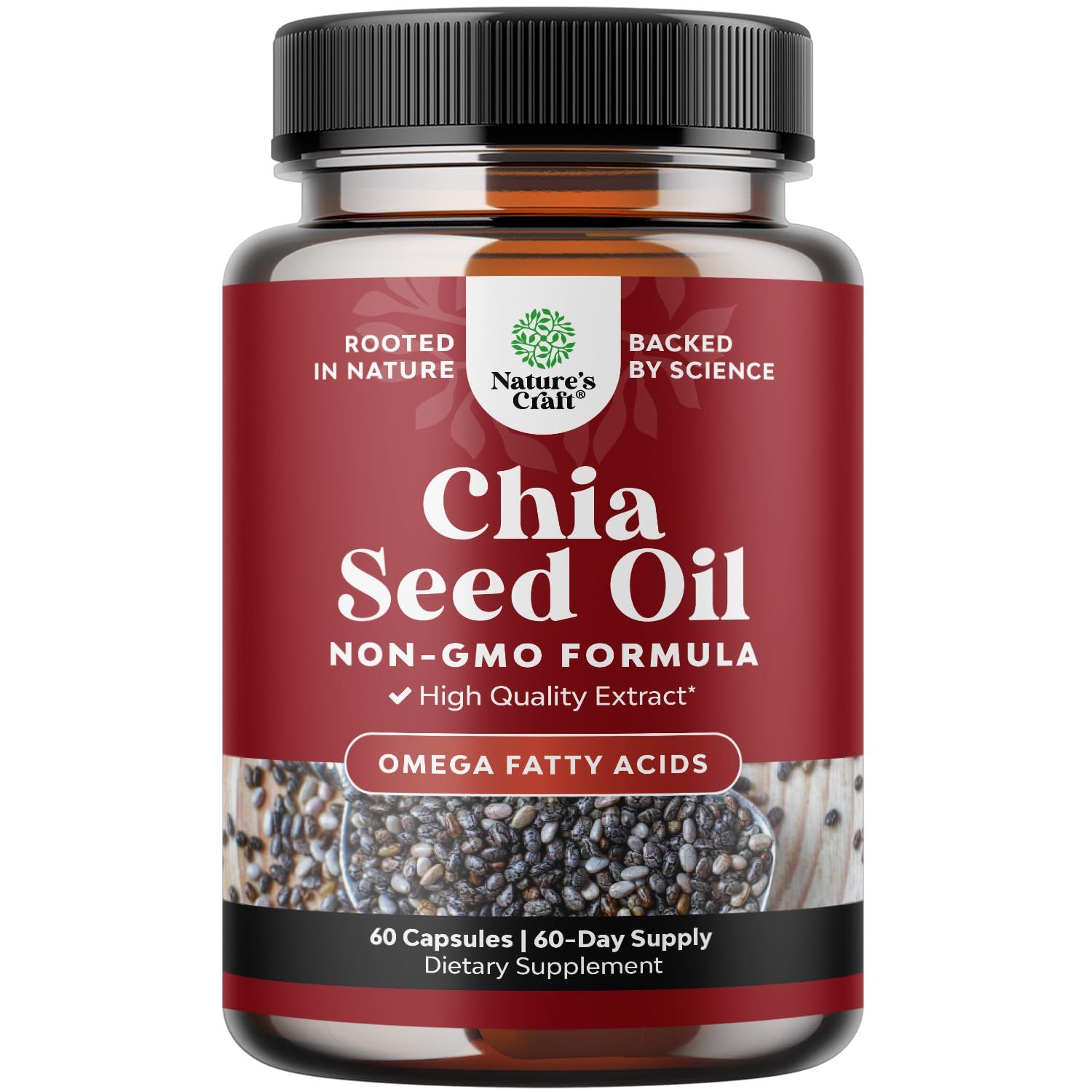 Chia Seed Oil Supplement for Weight Loss and Energy Natural Superfood Protein Metabolism Booster for Men and Women - Tryptophan Antioxidant Vitamins Omega 3 Fatty Acids 60 Servings per Container