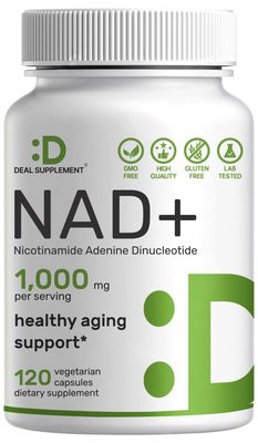 NAD Supplement 1,000mg Per Serving, 120 Veggie Capsules - Extra Strength, Boosts NAD Levels - Healthy Aging, Energy, Brain Support - Similar to Nicotinamide Riboside - Non-GMO