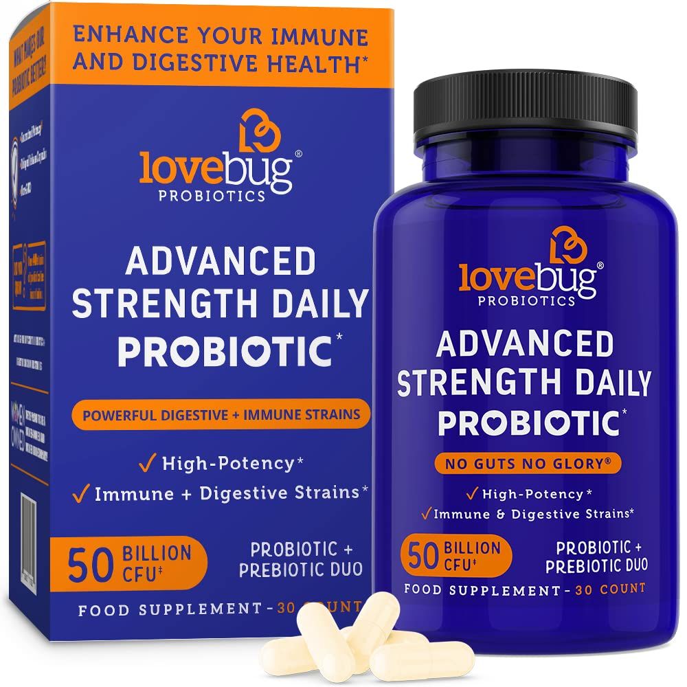 Lovebug Award Winning Maximum Strength Rebuild Restore Immune and Digestive Microbiome 10 Clinically Studied Strains for Constipation, Diarrhea Upset Stomach 25 Billion CFU