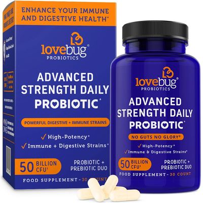 Lovebug Award Winning Maximum Strength Rebuild Restore Immune and Digestive Microbiome 10 Clinically Studied Strains for Constipation, Diarrhea Upset Stomach 25 Billion CFU