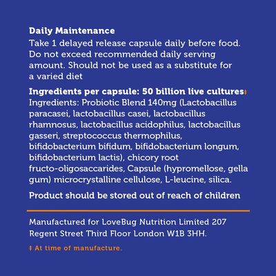 Lovebug Award Winning Maximum Strength Rebuild Restore Immune and Digestive Microbiome 10 Clinically Studied Strains for Constipation, Diarrhea Upset Stomach 25 Billion CFU