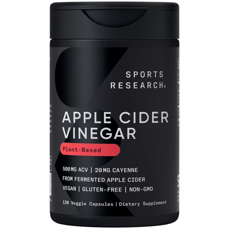 Sports Research Apple Cider Vinegar with Cayenne Pepper 500mg Made from Organic Fermented Apple Cider - Non-GMO Project Verified Vegan Certified 120 Veggie Capsules