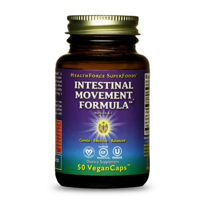 HealthForce SuperFoods Intestinal Movement Formula - Natural Laxative Supports Bowel Regularity - All-Natural Digestion Supplement to Support Constipation - Gluten-Free Vegan - 50 Caps