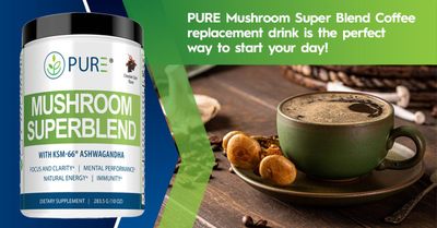 PURE Mushroom Super Blend Coffee Replacement 30 Servings, 9.45 Grams per Scoop in Chocolate Spice Flavor! Consists of 7 adaptogenic Mushrooms Other high Impact Ingredients! Caffeine Free!