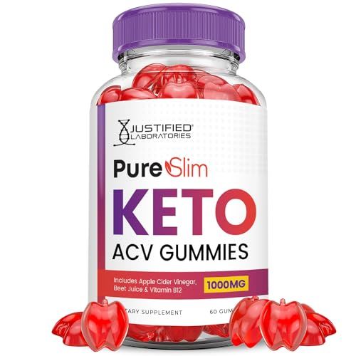 Pure Slim Keto ACV Gummies Advanced Formula 1000MG PureSlim Keto Gummies Apple Cider Vinegar Formulated with Pomegranate Beet Juice Powder B12 Vegan Non GMO 60 Gummys
