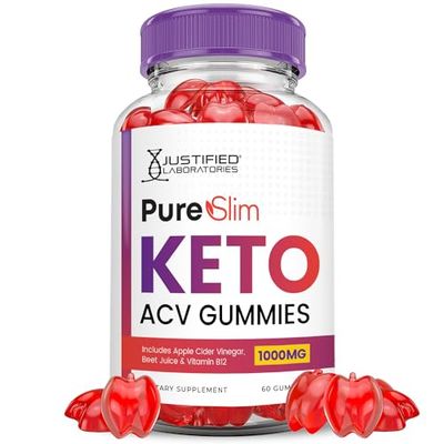 Pure Slim Keto ACV Gummies Advanced Formula 1000MG PureSlim Keto Gummies Apple Cider Vinegar Formulated with Pomegranate Beet Juice Powder B12 Vegan Non GMO 60 Gummys
