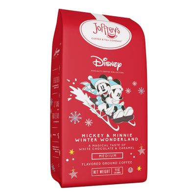 Joffreys Coffee - Disney Mickey Minnie Winter Wonderland, Disney Specialty Coffee Collection, Artisan Medium Roast Coffee, White Chocolate Caramel Flavored Coffee, Drip Brew Ground, 11 oz