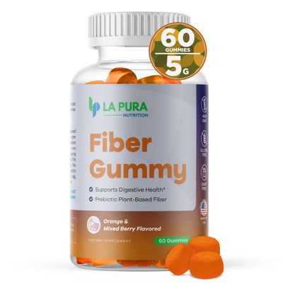 LaPura Prebiotic Chicory Root Fiber Gummy 5g, 60 Gummies - Supports Digestive Health, Prebiotic Plant-Based Fiber Blend - Orange Mixed Berry Flavor - Non-GMO, Gluten-Free, Made in USA