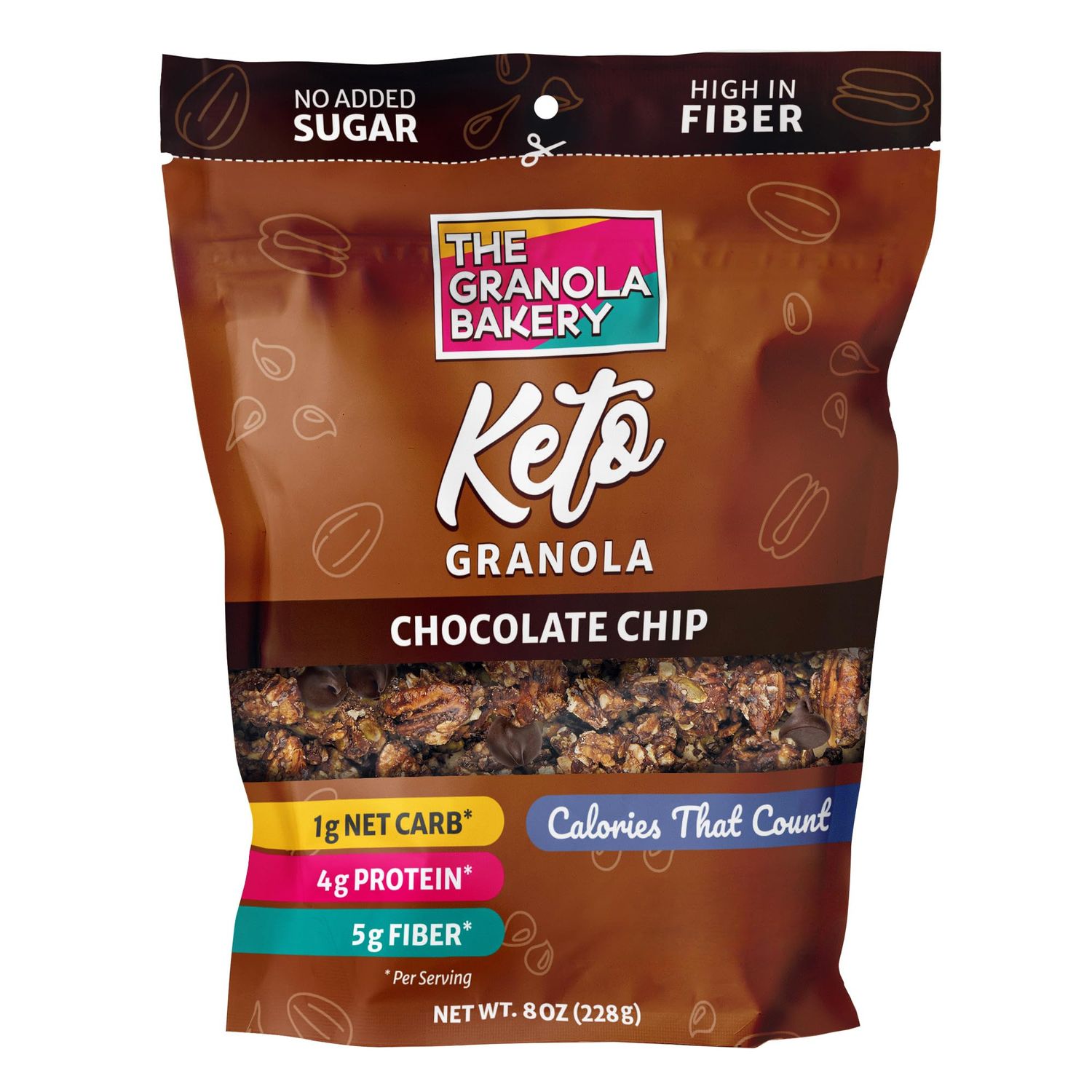 TGB Chocolate Chip Granola Cereal, Keto Friendly Snack, No Added Sugar, Gluten Free, High Fiber, 8oz Resealable Bag Pack of 1