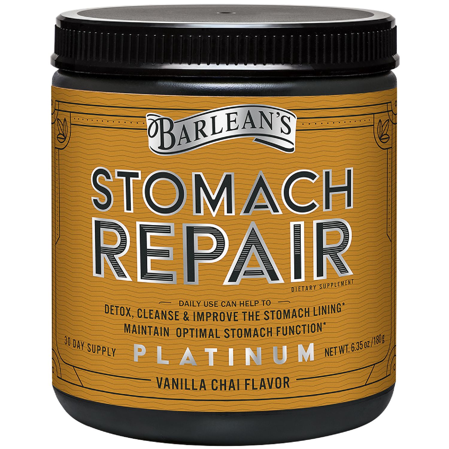 Barleans Stomach Repair Gut Health Powder Supplement, Fiber and Digestive Support Supplements Blend for Detox and Cleanse, Vanilla Chai Drink Mix, 6.35 oz