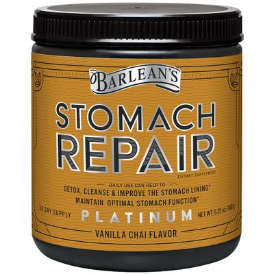 Barleans Stomach Repair Gut Health Powder Supplement, Fiber and Digestive Support Supplements Blend for Detox and Cleanse, Vanilla Chai Drink Mix, 6.35 oz