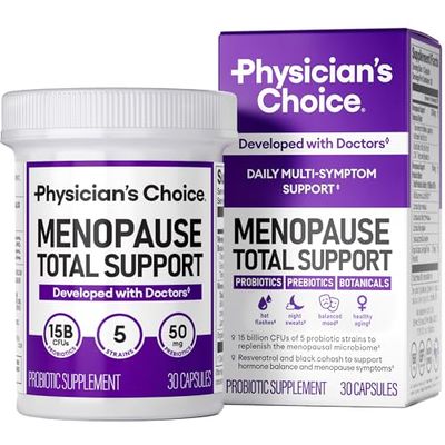 Physicians CHOICE Menopause Probiotic Supplement for Women - Supports Hormone Balance, Hot Flashes, Night Sweats, Weight Management, Bloating Gut Health - with Black Cohosh, Resveratrol - 30ct
