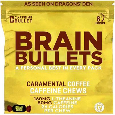 80mg Caffeine 160mg L-Theanine Focus Enhancing Energy Chews 16 Servings - Neuroscience Backed Nootropic Stack, Mental Acuity Cognitive Support Caramel Frappe Flavor Brain Bullet