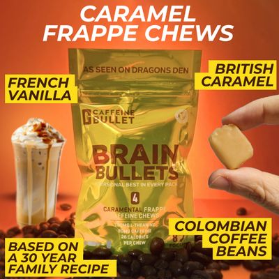 80mg Caffeine 160mg L-Theanine Focus Enhancing Energy Chews 16 Servings - Neuroscience Backed Nootropic Stack, Mental Acuity Cognitive Support Caramel Frappe Flavor Brain Bullet