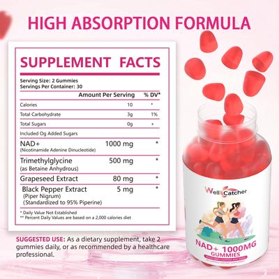 NAD Gummies Supplement for Women 1000MG - NAD Plus Gummies for Men Sugar Free Vitamin B3 Niacinamide Pure Organic Boosts NAD Level Anti-Aging Cell Regeneration Energy Brain Peach Flavor 60C