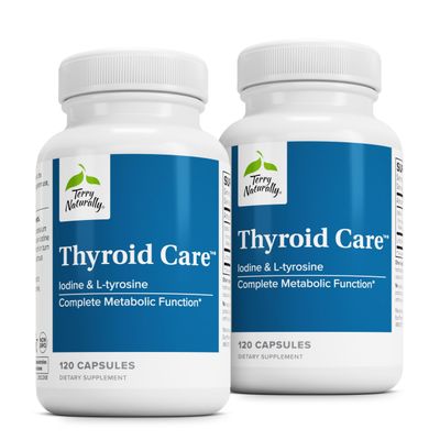 Terry Naturally Thyroid Care - Immune Health Energy Support Formula - Nutritional Supplement with Iodine for Thyroid Health Support - Wellness Supplement with L-Tyrosine - 120 Capsules Pack of 2