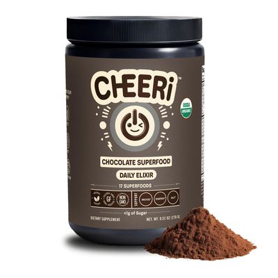 CHEERI Dark Chocolate Superfood Powder - 17 Organic Superfoods Prebiotic Probiotics More - Keto Friendly - Supports Positive Mood, Gut Health More - Vegan, Gluten Free, Non-GMO - 30 Day Supply