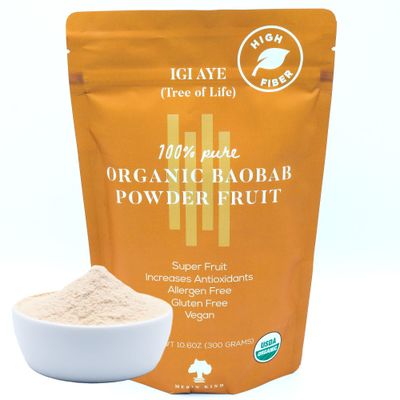 MERIN KIND Organic Baobab Powder - Prebiotic Fiber Supplement for Immunity, Gut Health, and Energy Boost - Soluble and Insoluble Fiber for Women, Men, and Kids - Natural Plant Fiber 10.6 oz