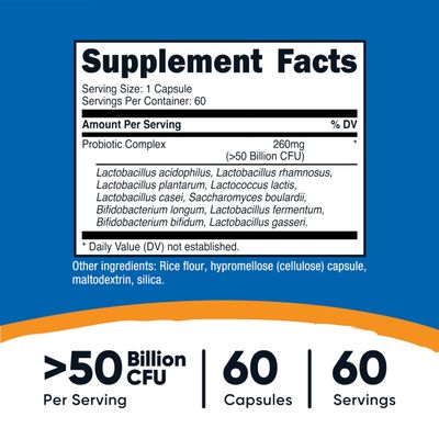 Nutricost Probiotic Complex - 50 Billion CFU, 60 Capsules - Probiotic for Men and Women - Vegetarian Capsules, Non-GMO, Gluten Free