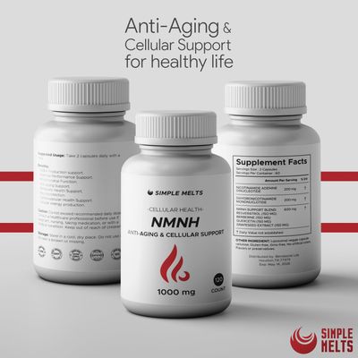 Simple Melts - NMNH Anti-Aging and Cellular Support - 1000mg with NAD Resveratrol, Berberine, Quercetin, Grapleseed Extract - 120 Capsules