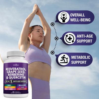 NEW AGE Resveratrol, Berberine, Grape Seed Extract, Quercetin, Polyphenol Supplement for Women and Men with Noni Extract, N-Acetyl Cysteine, Acai Extract - 120 Capsules